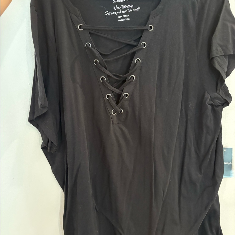 Torrid Black Lace-Up Short Sleeve Tee